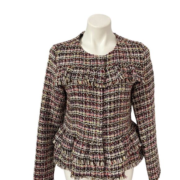 Halogen Blazer Womens Size 8 Zip Jacket Office Casual Old Money Tweed Ruffle - Picture 12 of 16